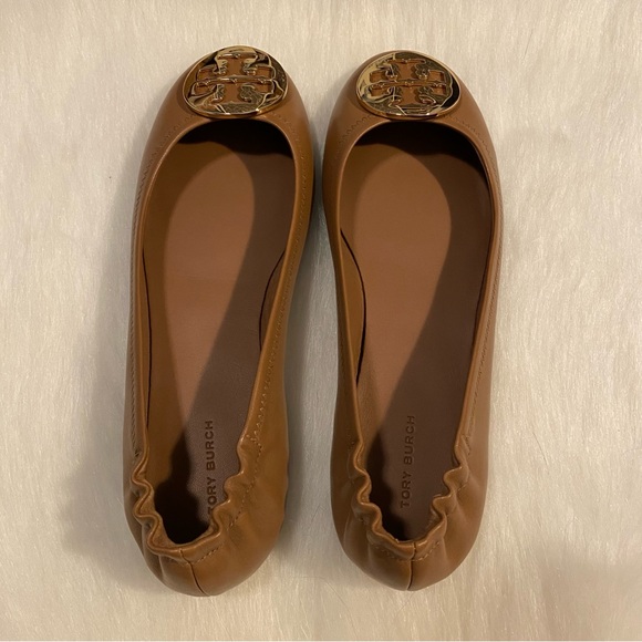 Tory Burch Minnie Travel Ballet Flats in Royal Tan/Gold - Picture 5 of 10